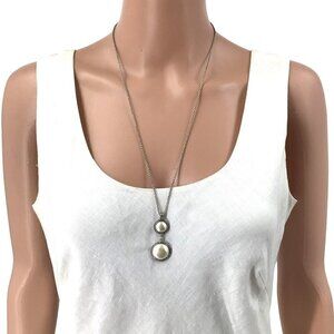 Lucky Brand Pendant Necklace Silver Tone White Faux Pearl Center